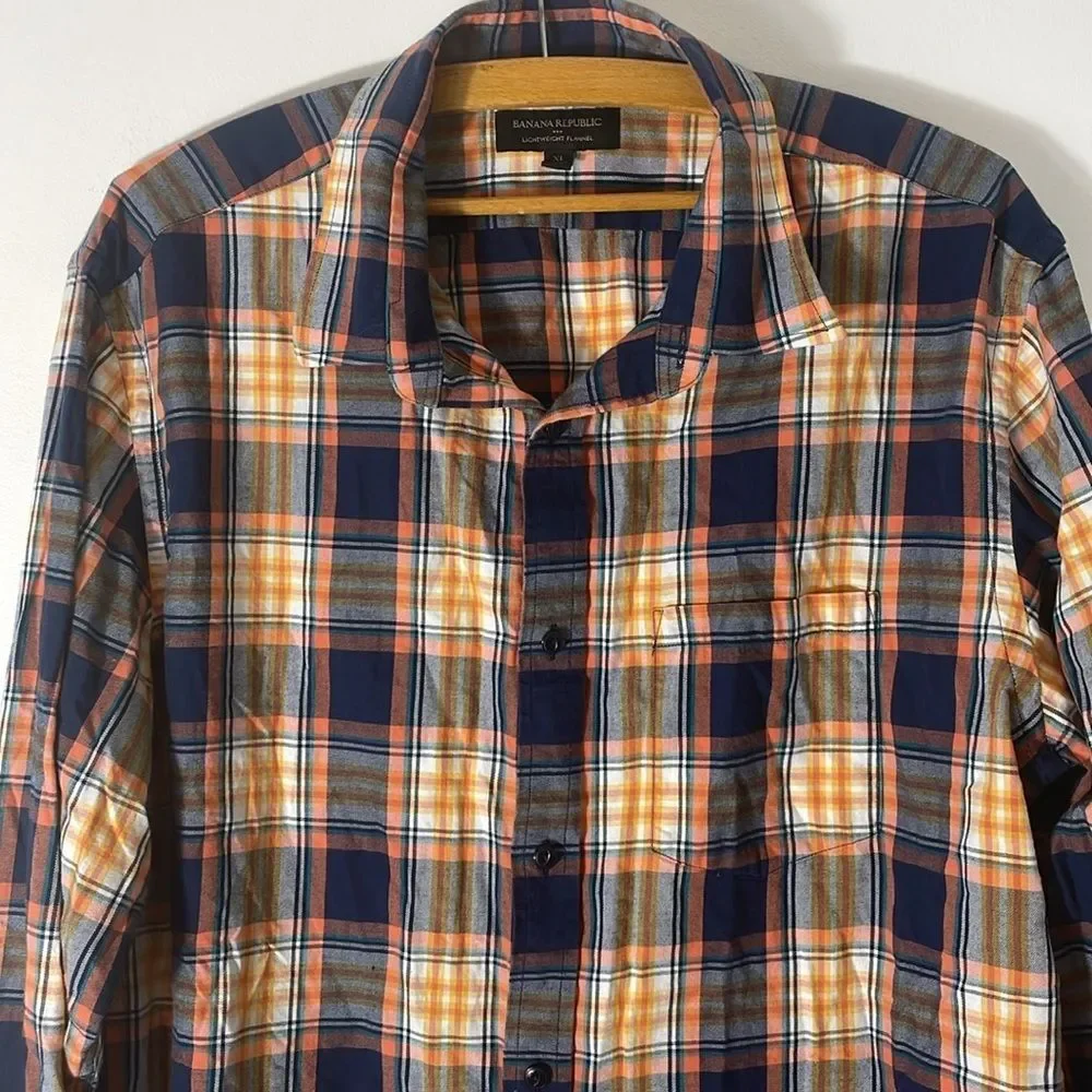 Banana Republic Orange & Blue Lightweight Flannel Size XL